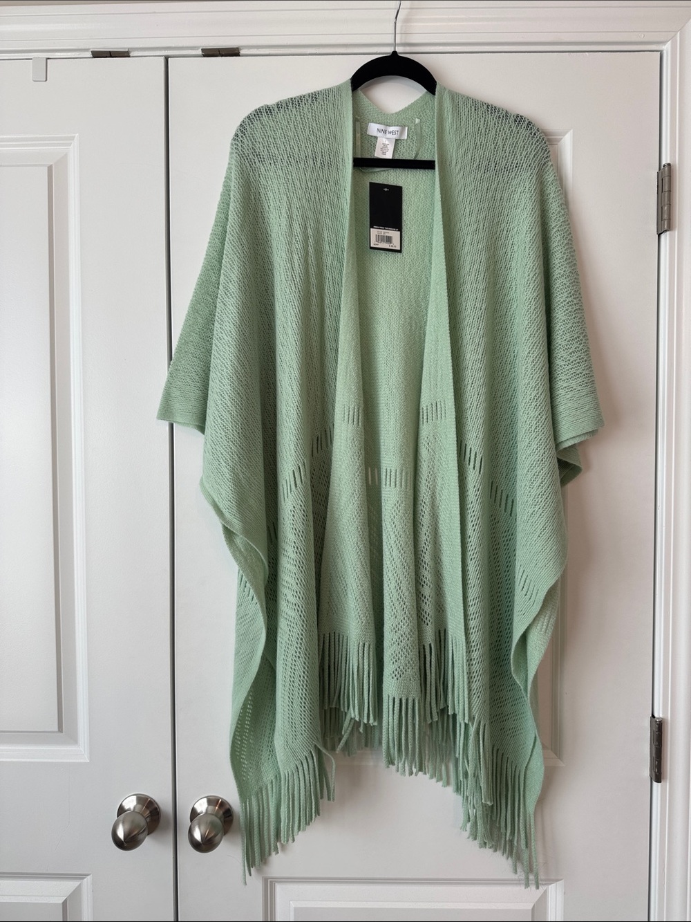 Nine West Mint Green Fringe Knit Poncho